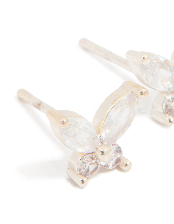 Waterproof Stainless Steel Cubic Zirconia Butterfly Stud Earrings