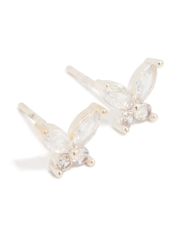 Waterproof Stainless Steel Cubic Zirconia Butterfly Stud Earrings