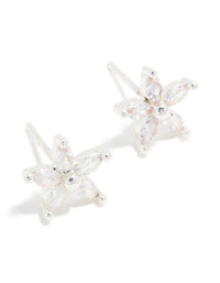 Waterproof Stainless Steel Cubic Zirconia Five-Petal Flower Stud Earrings - link has visual effect only
