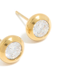 Waterproof Gold Plated Stainless Steel Cubic Zirconia Bezel Stud Earrings - link has visual effect only