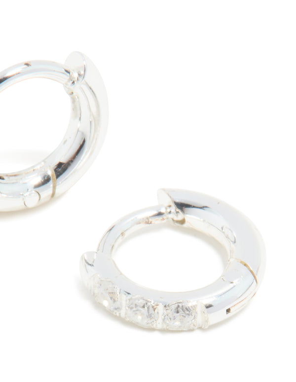 Waterproof Stainless Steel Cubic Zirconia Huggie Earrings