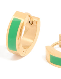 Waterproof Gold Plated Stainless Steel Small Green Enamel Inlay Huggie Earrings - link has visual effect only