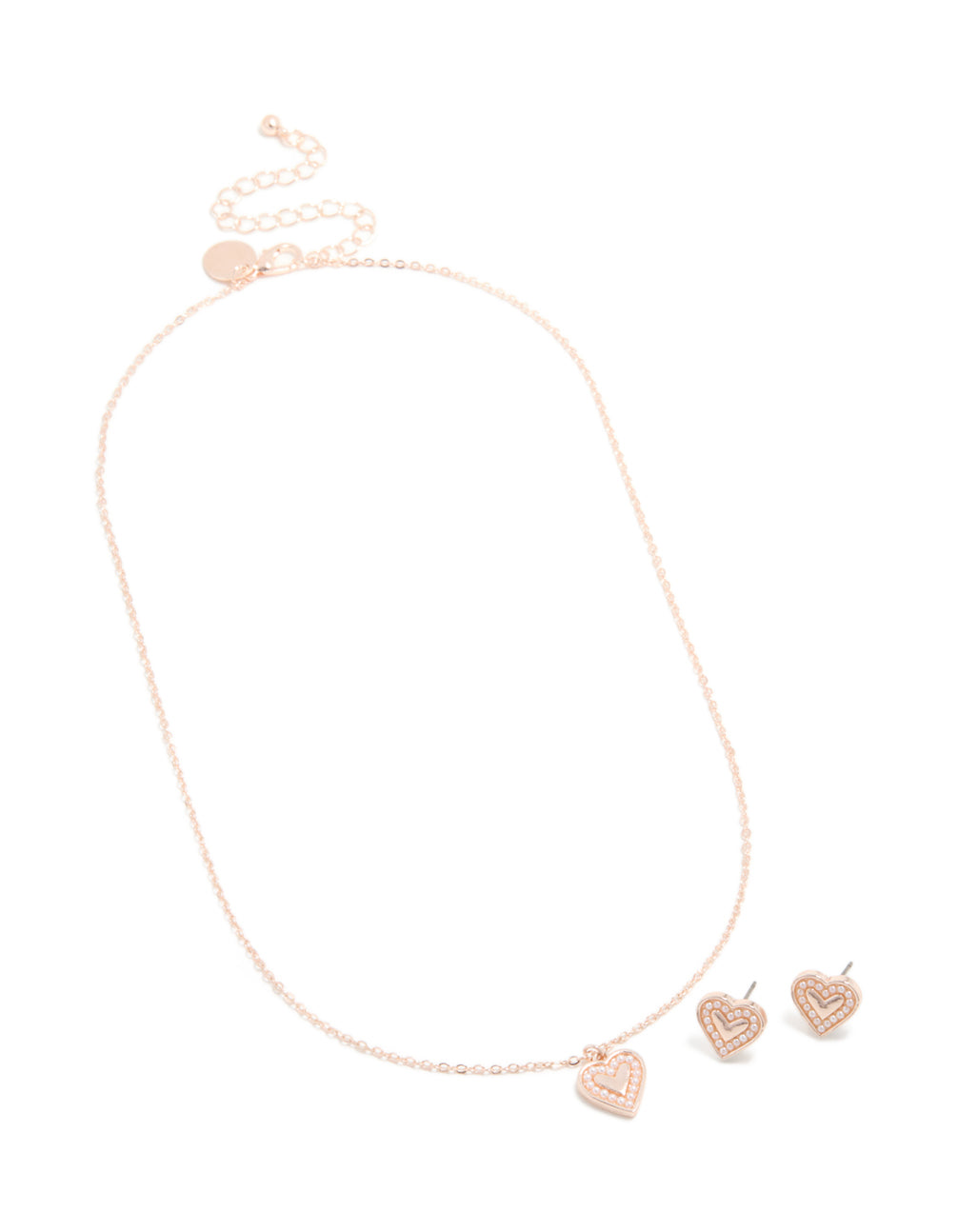 Rose Gold Pearl Heart Border Necklace & Earrings Set
