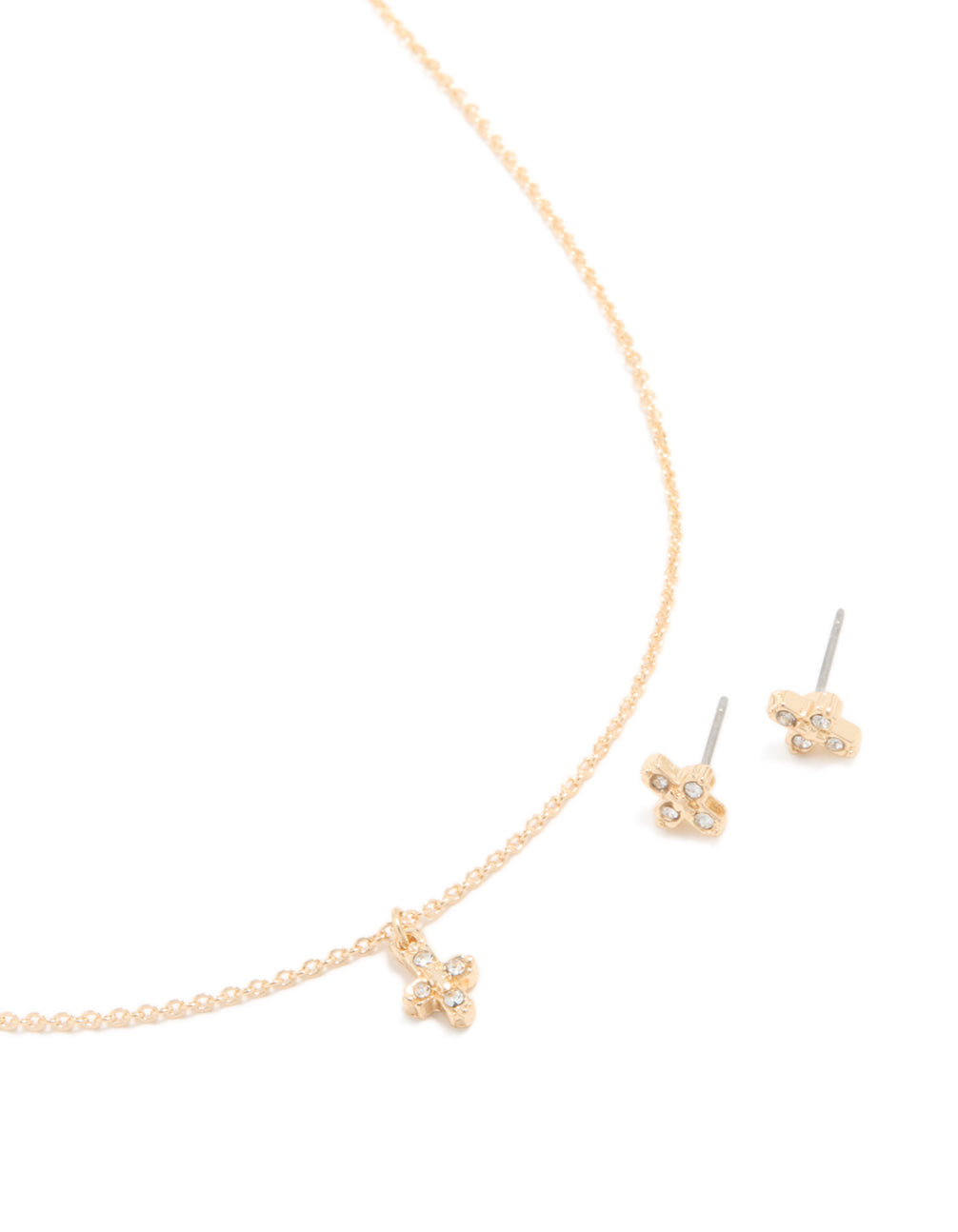 Gold Diamante Mini Cross Necklace & Earrings Set