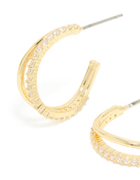 Gold Plated Cubic Zirconia Organic Open Split Hoop Earrings - link has visual effect only
