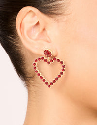 Gold Red Diamante Open Heart Drop Earrings - link has visual effect only