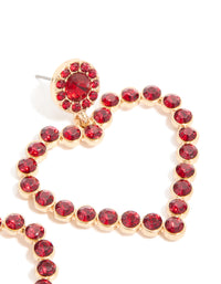 Gold Red Diamante Open Heart Drop Earrings - link has visual effect only