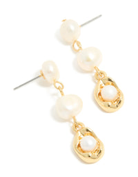 Gold Plated Freshwater Pearls Molten Drop Earrings - link has visual effect only