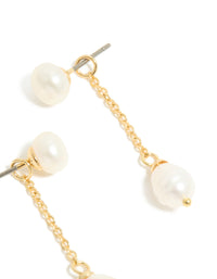 Gold Plated Double Freshwater Pearl Drop Stud Earrings - link has visual effect only