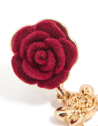 Gold Red Flower & Pearl Heart Drop Earrings - link has visual effect only