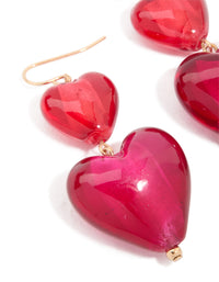 Gold Pink Double Puffy Hearts Drop Earrings - link has visual effect only