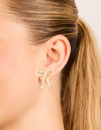 Gold Ribbon Bow Drop Earrings - link has visual effect only