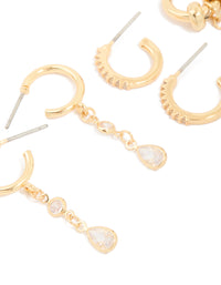 Gold Plated Brass Double Rondell Hoop & Classic Stud Earrings 4-Pack - link has visual effect only