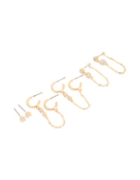 Gold Plated Brass Cubic Zirconia Chain Earrings 4-Pack - link has visual effect only
