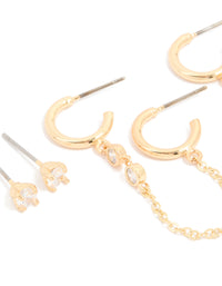 Gold Plated Brass Cubic Zirconia Chain Earrings 4-Pack - link has visual effect only