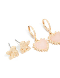Gold Heart & Cherub Earrings 4 Pack - link has visual effect only