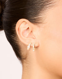 Gold Plated Brass Mixed Cut Cubic Zirconia Open Hoop Earrings 2-Pack - link has visual effect only