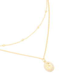 Gold Plated Brass Cubic Zirconia Mary Pendant & Ball Chain Layered Necklace - link has visual effect only