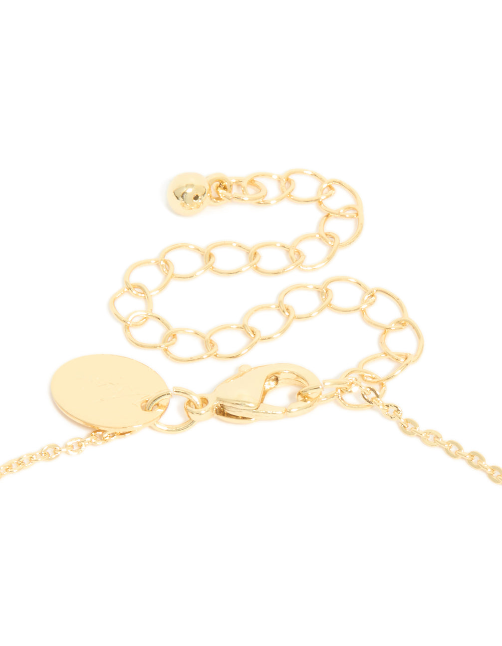 Presenting a gold plated cubic zirconia Y-necklace with lobster clasp detail view