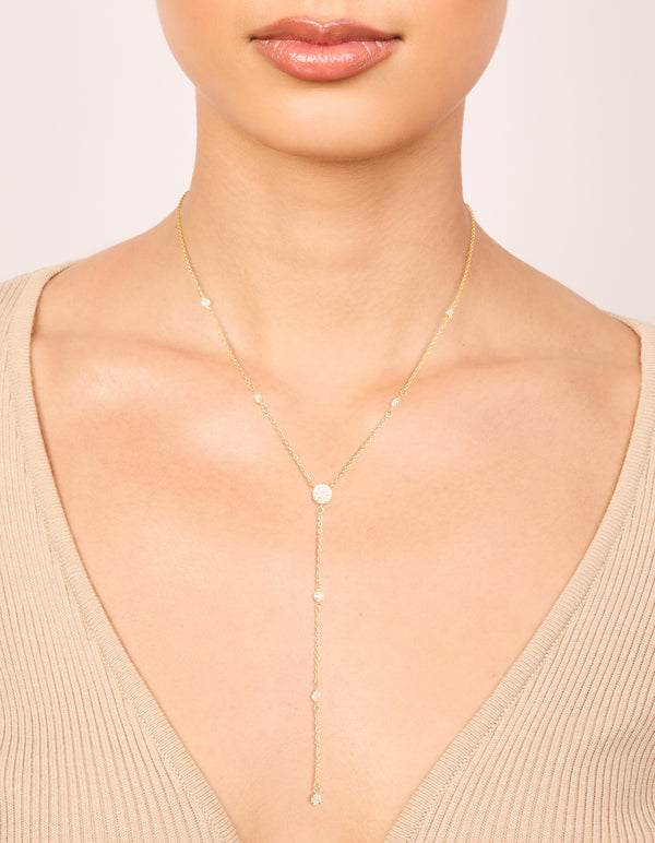 Gold Plated Cubic Zirconia Y-Necklace