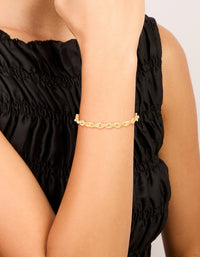 Gold Plated Brass Wavy Cable Link Chain Bracelet - link has visual effect only