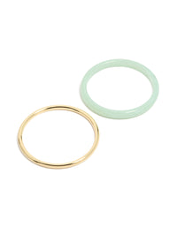 Showcasing gold plated and green smooth acrylic bangles in a 2-pack front view - link has visual effect only