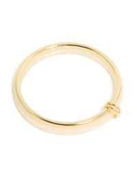 Cream Acrylic & Gold Plated Linked Bangle - link has visual effect only