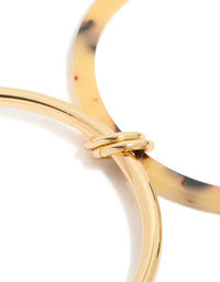 Gold Plated & Tortoiseshell Acrylic Linked Bangles - link has visual effect only