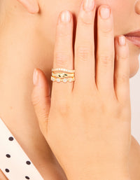 Gold Plated Cubic Zirconia & Wavy Rings 3-Pack - link has visual effect only