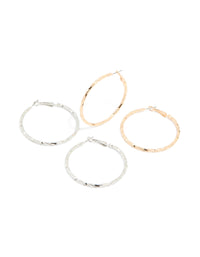 Gold & Sillver Thin Textured Hoop Earrings 2-Pack - link has visual effect only