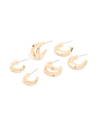 Gold Bubble & Twisted Open Huggie Earrings 3-Pack - link has visual effect only