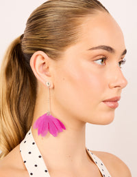 Gold Ball Chain Fuschia Fabric Flower Drop Earrings - link has visual effect only