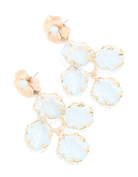 Gold Light Blue Petals Drop Stud Earrings - link has visual effect only