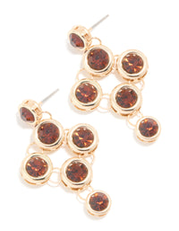 Gold Dark Brown Round Bezel Set Drop Earrings - link has visual effect only
