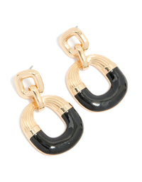 Gold Ribbed Square Black Dipped Drop Earrings - link has visual effect only