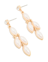 Gold Diamante & Pearl Dangle Drop Earrings - link has visual effect only