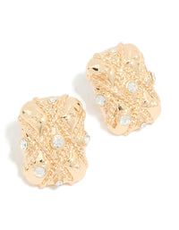 Gold Diamante Textured Cross Stud Earrings - link has visual effect only