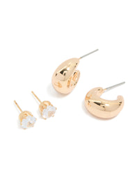 Gold Teardrop & Diamante Stud Earrings 2-Pack - link has visual effect only