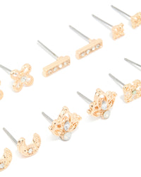 Gold Diamante Moon & Bar Stud Earrings 7-Pack - link has visual effect only