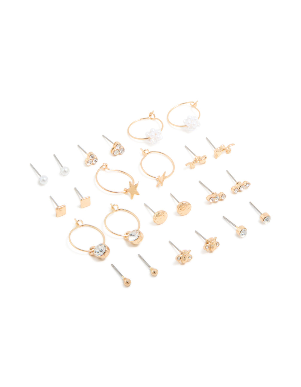 Gold Diamante & Bee Stud Earrings 12-Pack