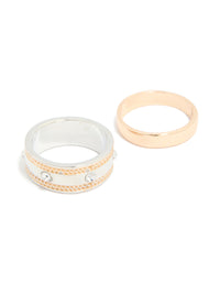 Mixed Metal Diamante Textured & Smooth Rings 2-Pack - link has visual effect only