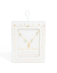 Gold Plated Green Aventurine Semi Precious Stone Cubic Zirconia Letter A Necklace - link has visual effect only
