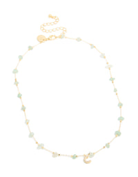 Gold Plated Green Aventurine Semi-Precious Stone Cubic Zirconia Letter C Necklace - link has visual effect only