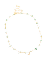 Gold Plated Green Aventurine Semi Precious Stone Cubic Zirconia Letter J Necklace - link has visual effect only