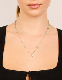 Gold Plated Green Aventurine Semi Precious Stone Cubic Zirconia Letter K Necklace - link has visual effect only