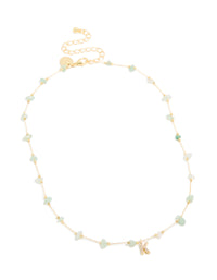 Gold Plated Green Aventurine Semi Precious Stone Cubic Zirconia Letter K Necklace - link has visual effect only