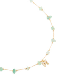 Gold Plated Green Aventurine Semi Precious Stone Cubic Zirconia Letter M Necklace - link has visual effect only