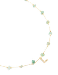 Gold Plated Green Aventurine Semi Precious Stone Cubic Zirconia Letter L Necklace - link has visual effect only