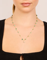 Gold Plated Green Aventurine Semi Precious Stone Cubic Zirconia Letter L Necklace - link has visual effect only