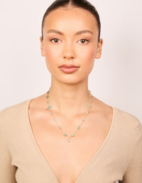 Gold Plated Green Aventurine Semi Precious Stone & Cubic Zirconia Letter E Necklace - link has visual effect only